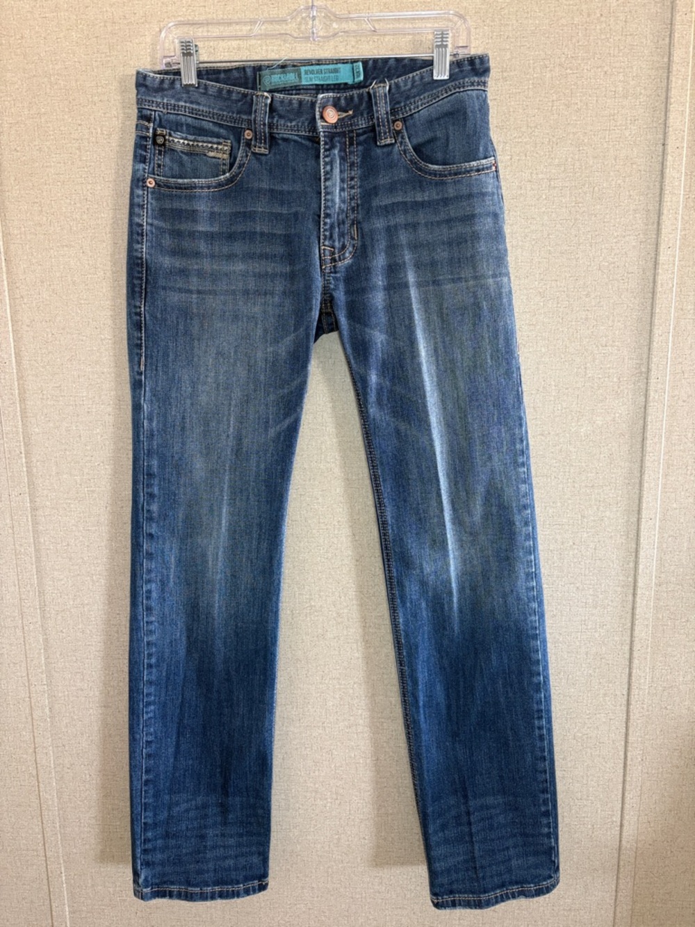 Rock&Roll Denim Mens 30x32 Blue Jeans Medium Wash Revolver Slim Straight Western